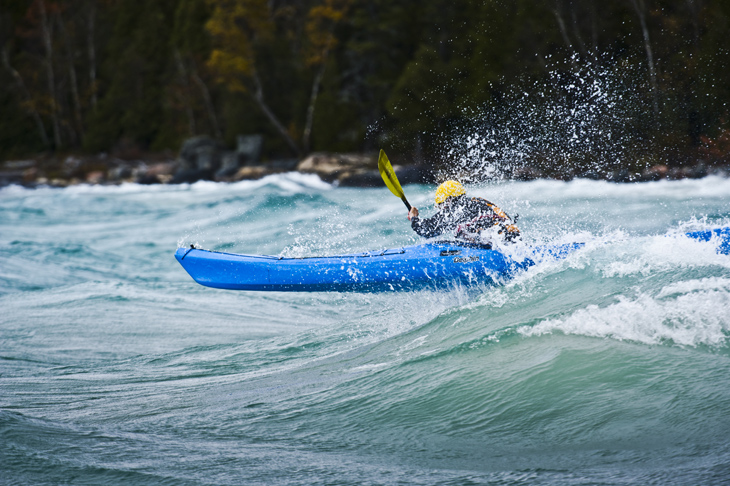 Rough water storm paddling on Lake Superior in Ontario Canada.