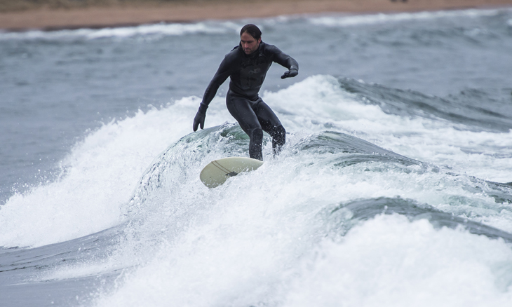 Great Lakes surfing on Lake Superior at Marquette, Michigan.