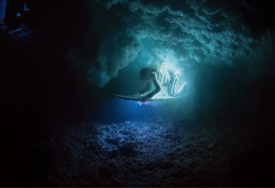 Fire on the Mountain Behind the Scenes of the Night Surf Sequence underwater surfer Andrew Shield photo resized