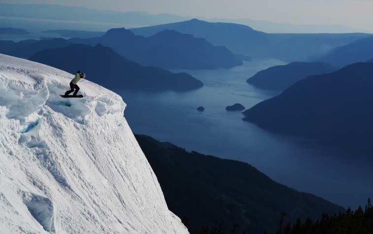 Alenka Mali snowboarding near Squamish.