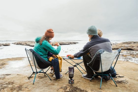 Sitting outside in the MEC Ultra Lite Chair.