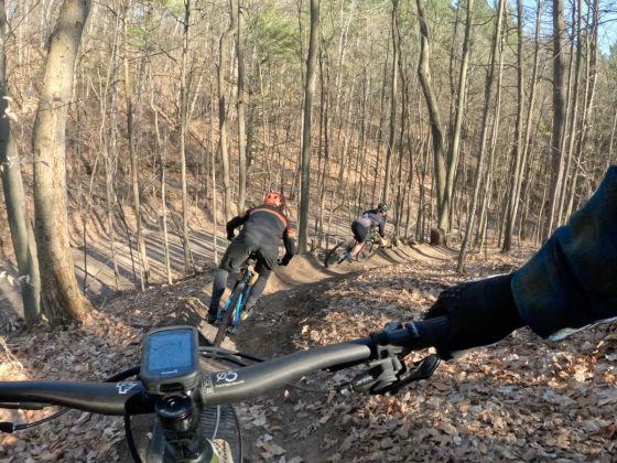 Riding a mountain bike at Mansfield Outdoor Centre.
