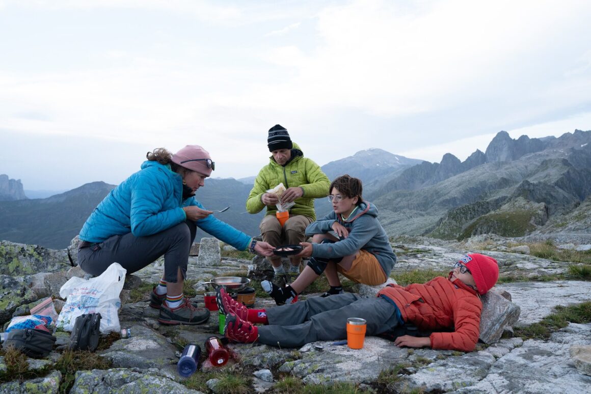 The Hart-Turgeon family is eating at camp, Brévent, Chamonix FRANCE, September 2024
