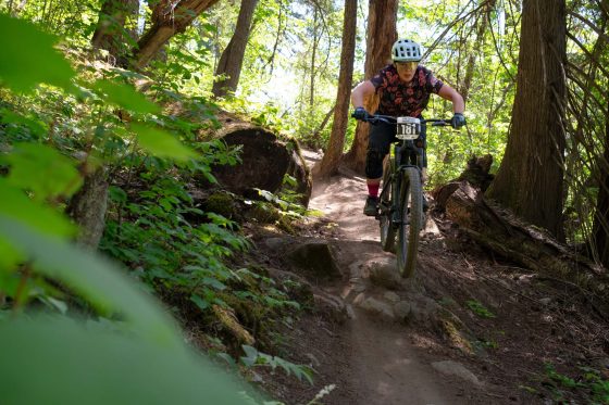 Woman mountain biking near Pemberton, BC
