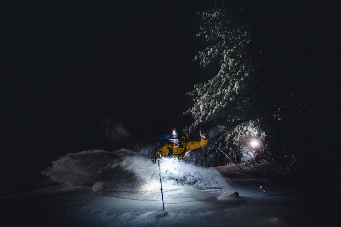 Night skiing glades, Quebec