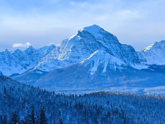 Temple Mountain from Lake Louise in winter