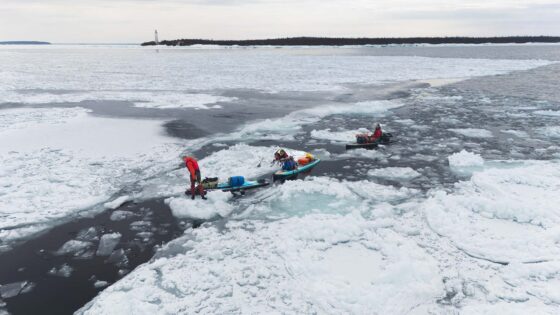 Adventurers on the ice of Lake Huron