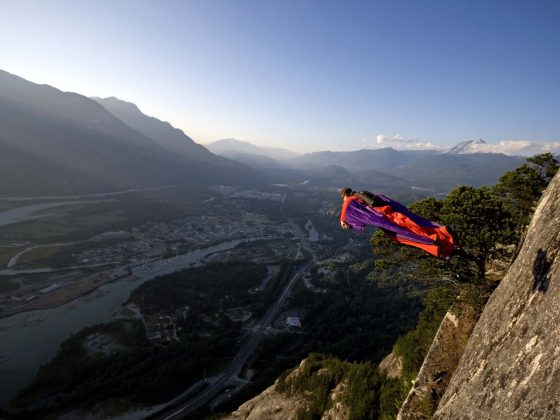 Dean Potter soaring off Pan Wall Squamish BCREV