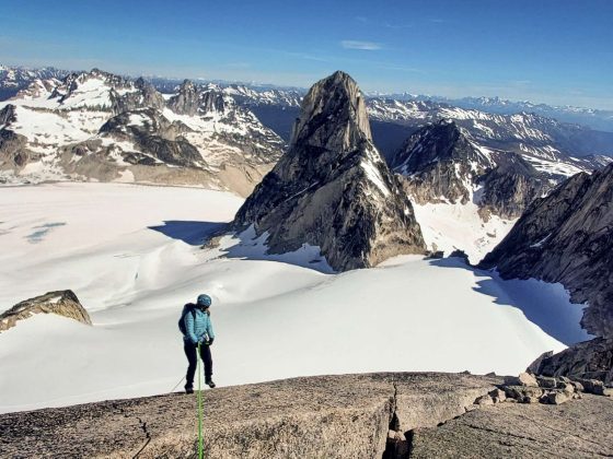 Rapelling down Pigeon Spire wide. Photo credit Adam Greenberg 1