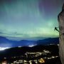 climbing in BC during northern lights