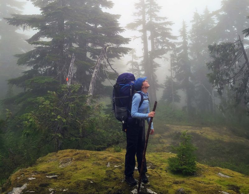 Hiker standing on the Sunshine Coast Trail